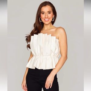 BuddyLove Giselle Pleated Strapless Top- White size (s)